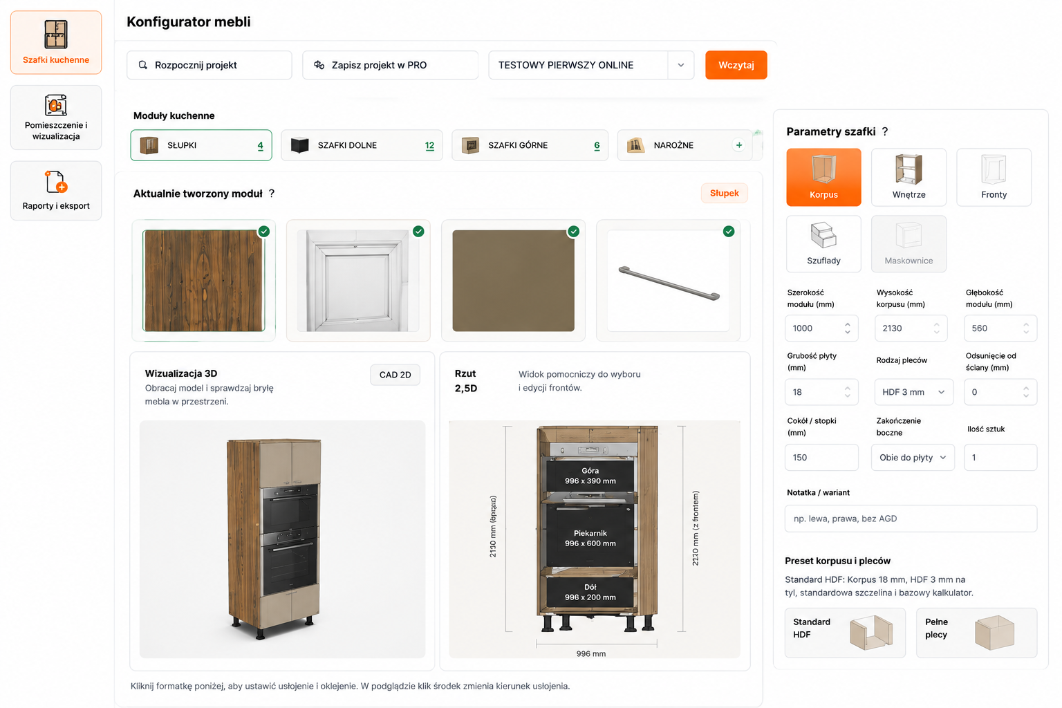 FurniturePilot Cabinet Designer with module and dimension settings