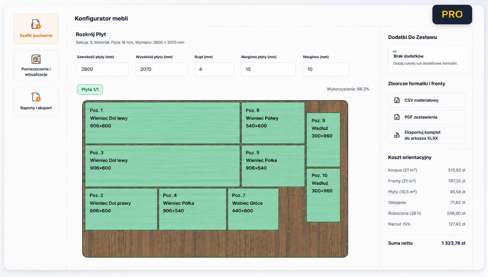 FurniturePilot cabinet-making software with cabinet design and production data